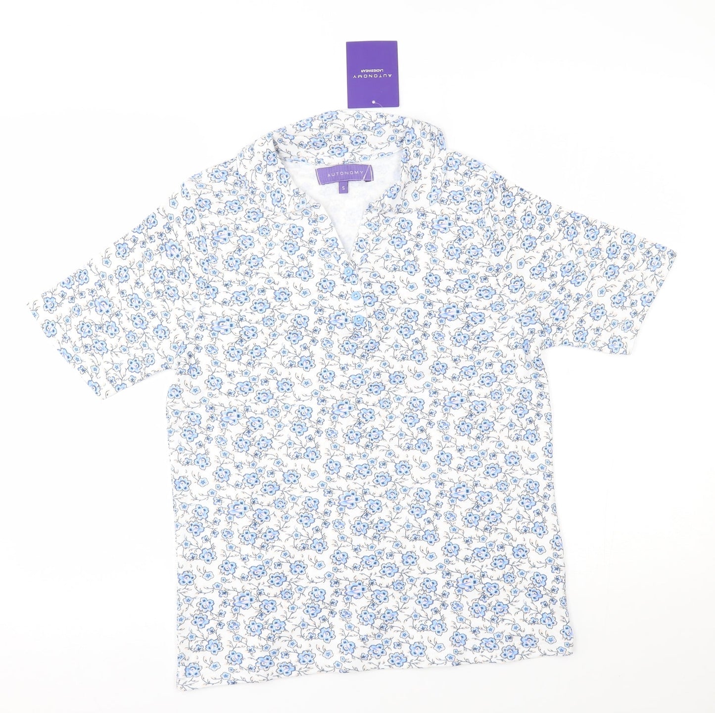 Autonomy Womens Blue Floral  Basic Polo Size S