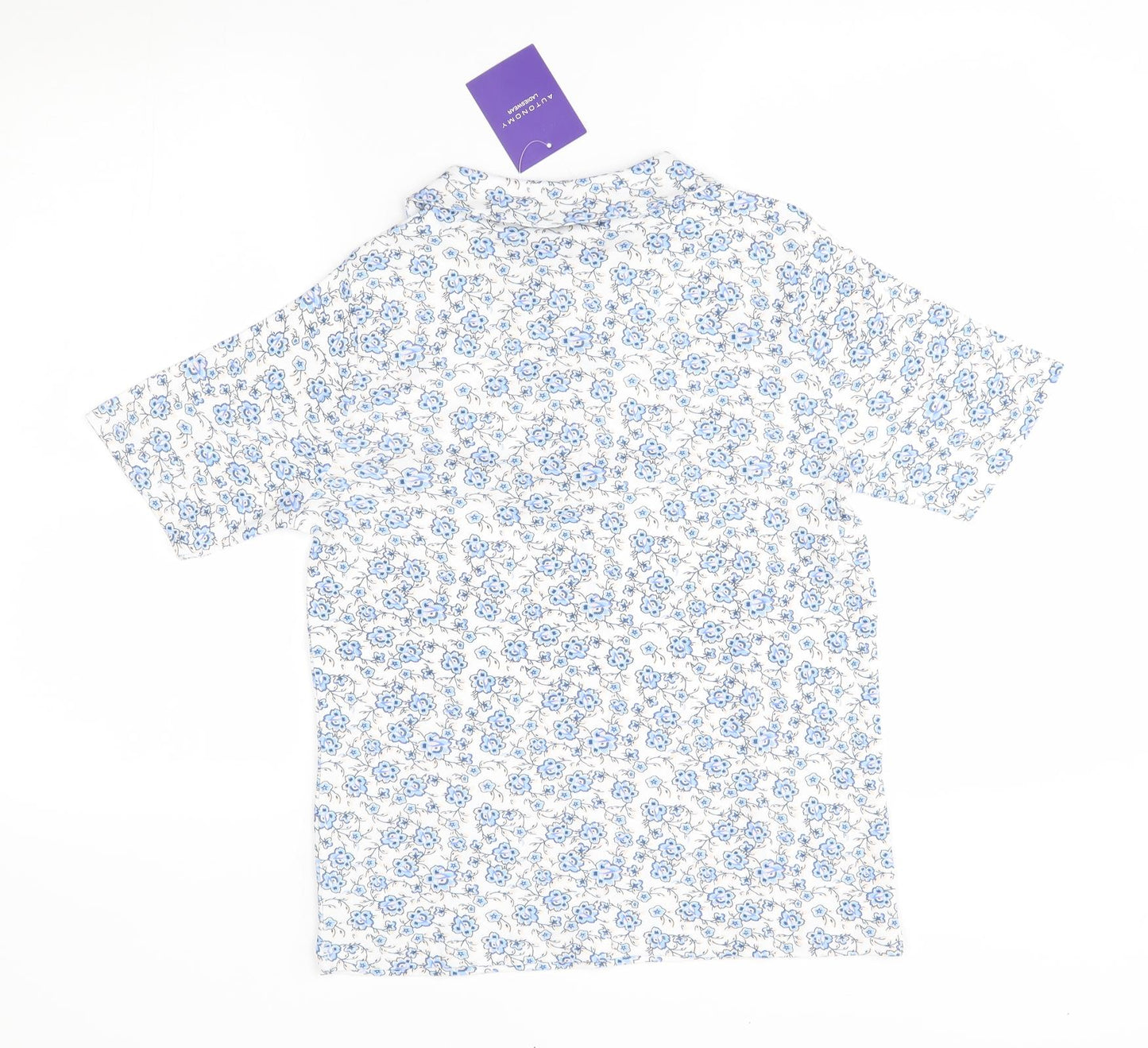 Autonomy Womens Blue Floral  Basic Polo Size S