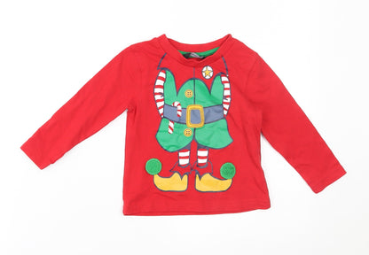 George Baby Red   Basic T-Shirt Size 9-12 Months  - elf, good list