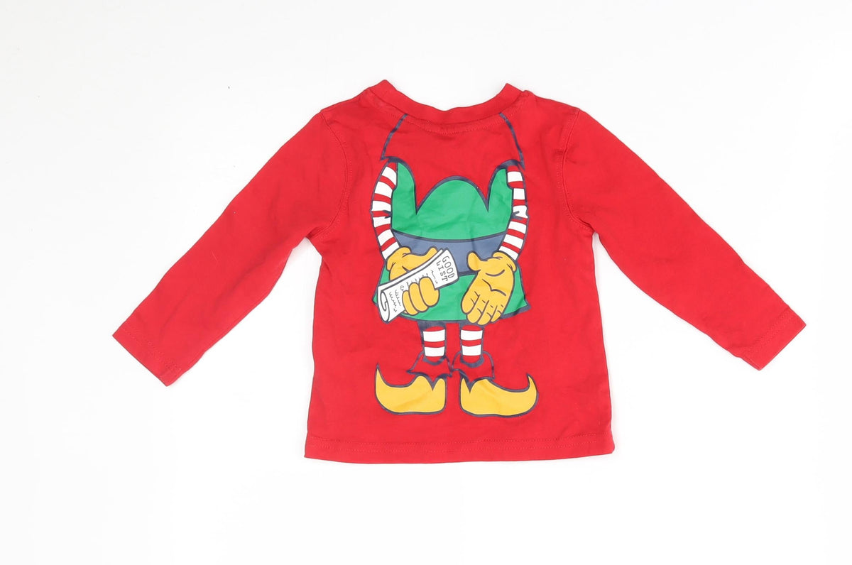 George Baby Red   Basic T-Shirt Size 9-12 Months  - elf, good list