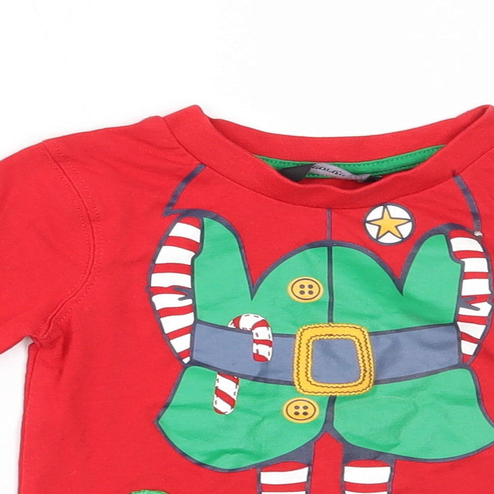 George Baby Red   Basic T-Shirt Size 9-12 Months  - elf, good list