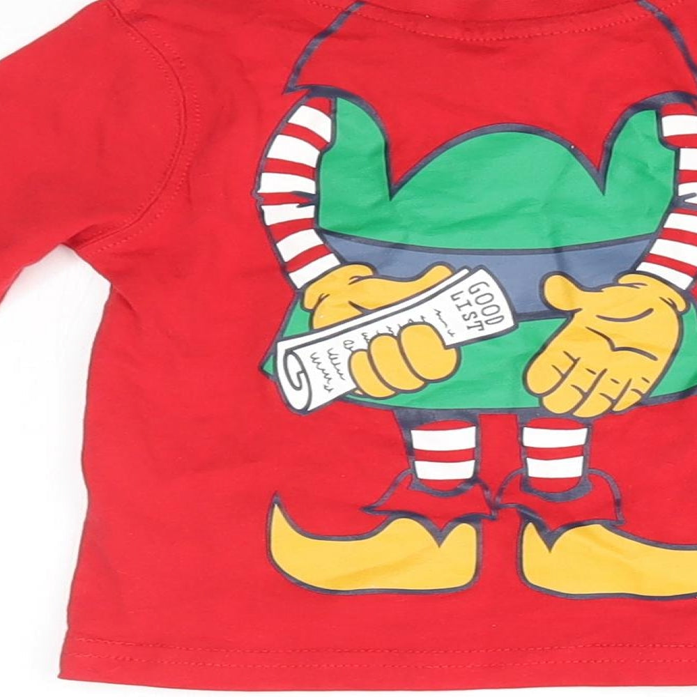 George Baby Red   Basic T-Shirt Size 9-12 Months  - elf, good list