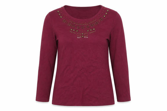 Bonmarché Womens Purple Basic T-Shirt Size XS - Maroon/Burgundy