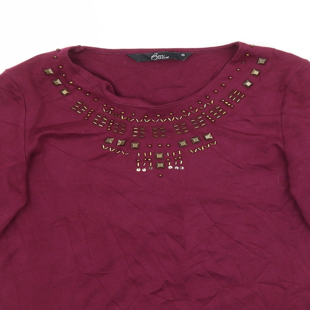 Womens UK Size XS Bm Casual Purple Basic T-Shirt