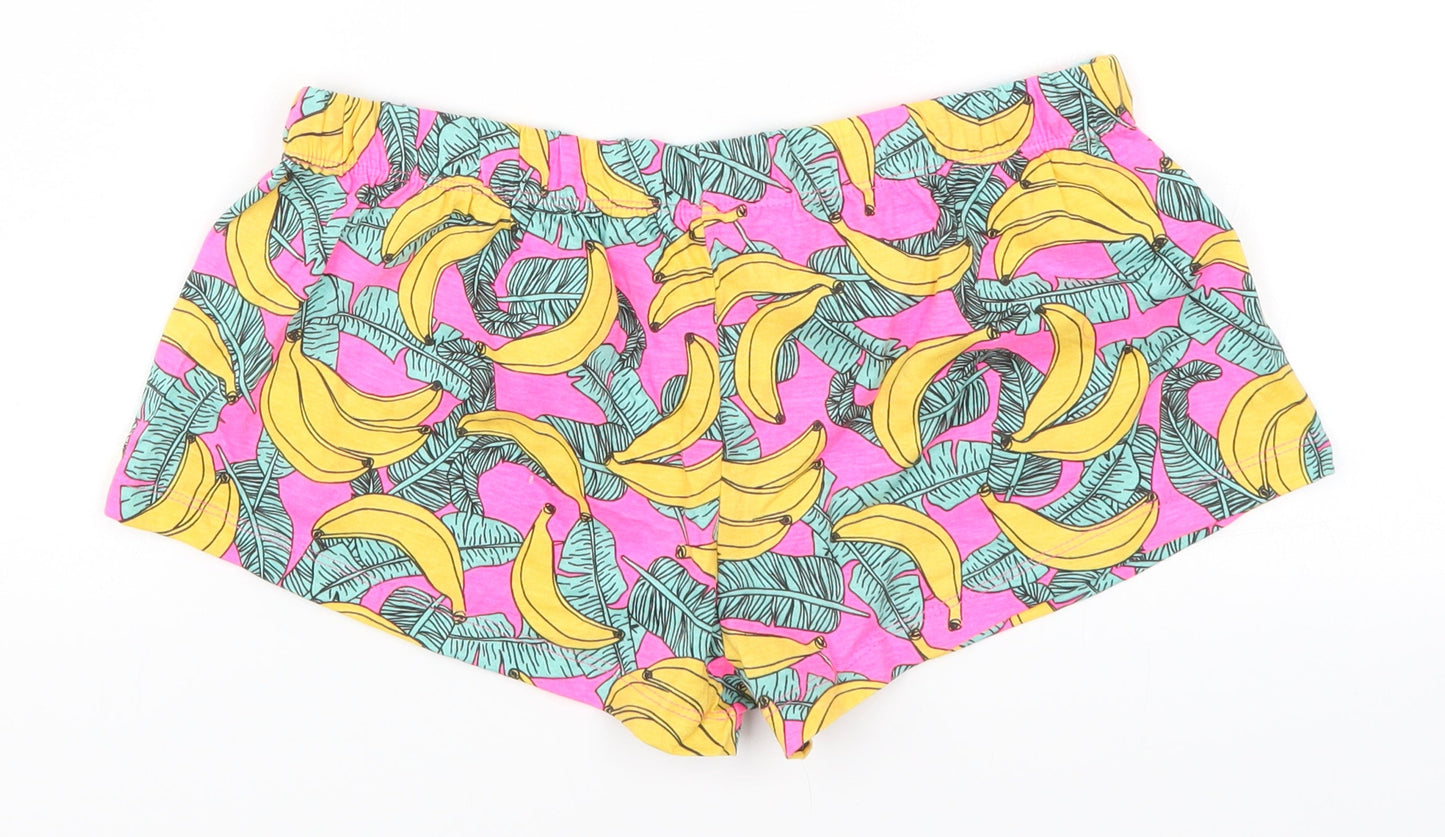 Primark Womens Pink   Hot Pants Shorts Size 10 - Banana Print Pyjamas