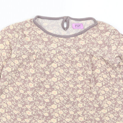 F&F Girls Beige Floral  Basic T-Shirt Size 5-6 Years