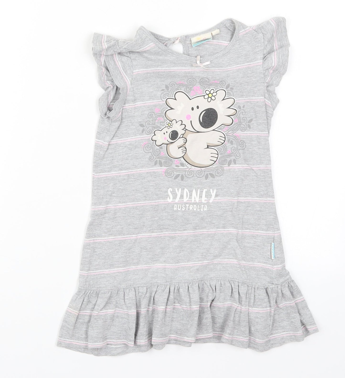 Earth Nymph Girls Grey Striped  T-Shirt Dress  Size 4 Years  - Koala Sydney Australia