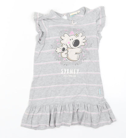 Earth Nymph Girls Grey Striped  T-Shirt Dress  Size 4 Years  - Koala Sydney Australia