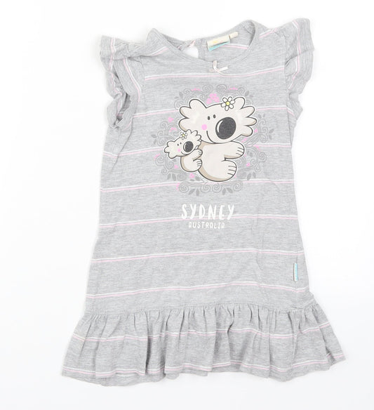 Earth Nymph Girls Grey Striped  T-Shirt Dress  Size 4 Years  - Koala Sydney Australia