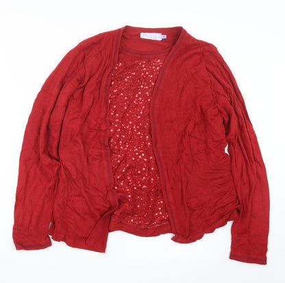 EWM Womens Red  Knit Cardigan Jumper Size 14