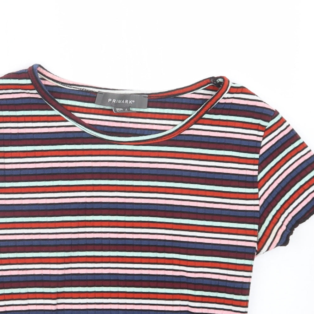 Primark Womens Blue Striped  Cropped T-Shirt Size 4