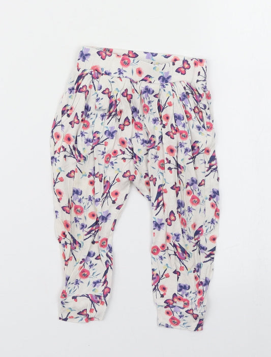 dymples Girls White Floral  Jogger Trousers Size 12 Months