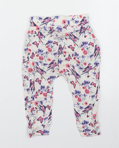 dymples Girls White Floral  Jogger Trousers Size 12 Months