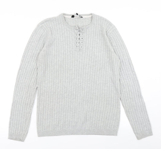 Urban Spirit Mens Grey  Knit Pullover Jumper Size L
