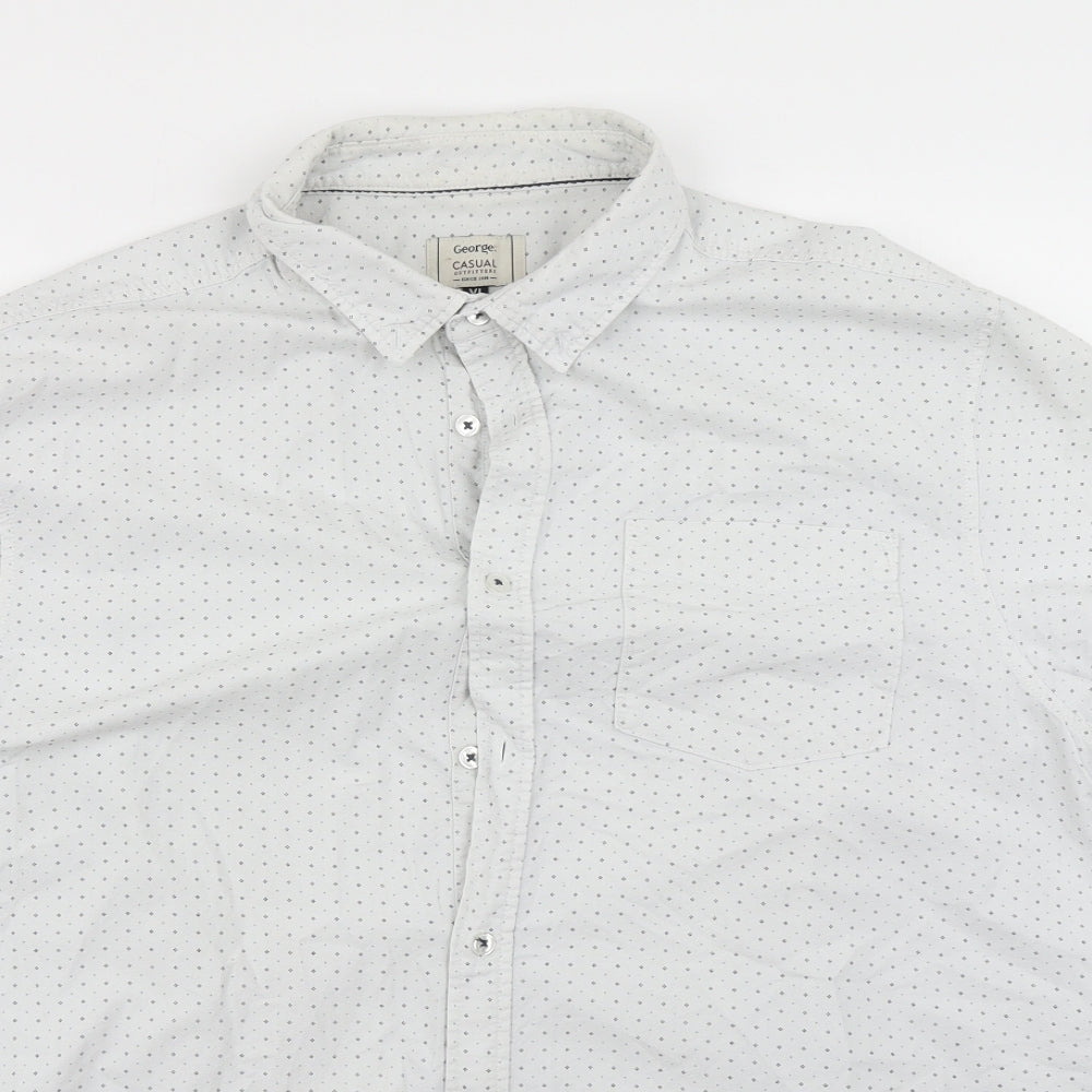 George Mens White Polka Dot   Button-Up Size XL