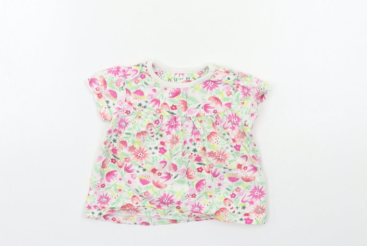 Nutmeg Baby White Floral  Basic T-Shirt Size 6-9 Months