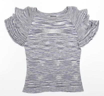 Et Vous Womens Grey Striped Knit Pullover Jumper Size 18