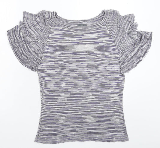 Et Vous Womens Grey Striped Knit Pullover Jumper Size 18