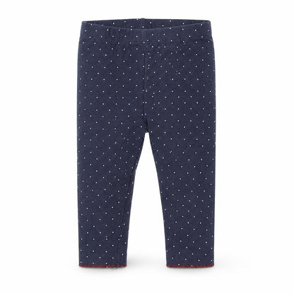 Front view of Nutmeg boys’ blue spotted jogger leggings, size 3-6, months