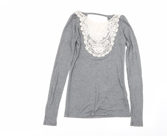 Womens UK Size XS Hollister Grey Basic T-Shirt