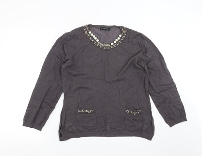 JUST ELEGANCE Womens Grey   Pullover Jumper Size XL  - beaded