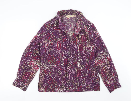 EWM Womens Purple Geometric  Basic Blouse Size 14