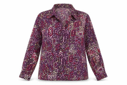 EWM Womens Purple Geometric  Basic Blouse Size 14