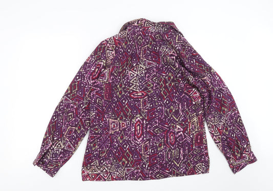 EWM Womens Purple Geometric  Basic Blouse Size 14