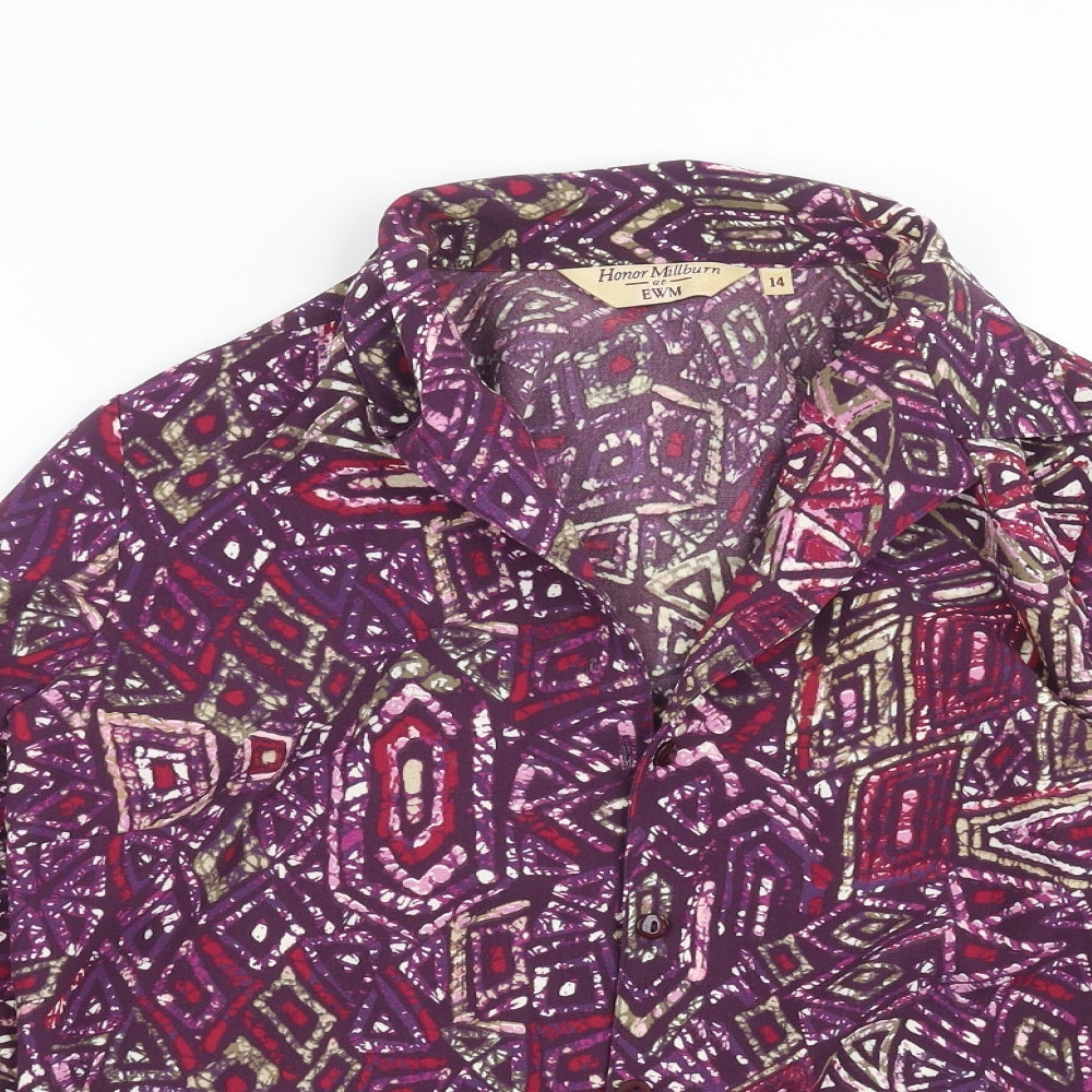 EWM Womens Purple Geometric  Basic Blouse Size 14