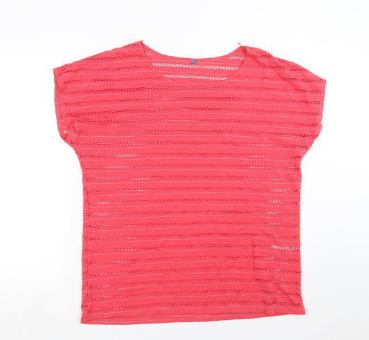 Evie  Womens Pink Striped  Basic T-Shirt Size 14  - cut out pattern
