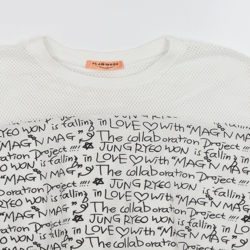 Womens UK Size M Flammode White Basic T-Shirt