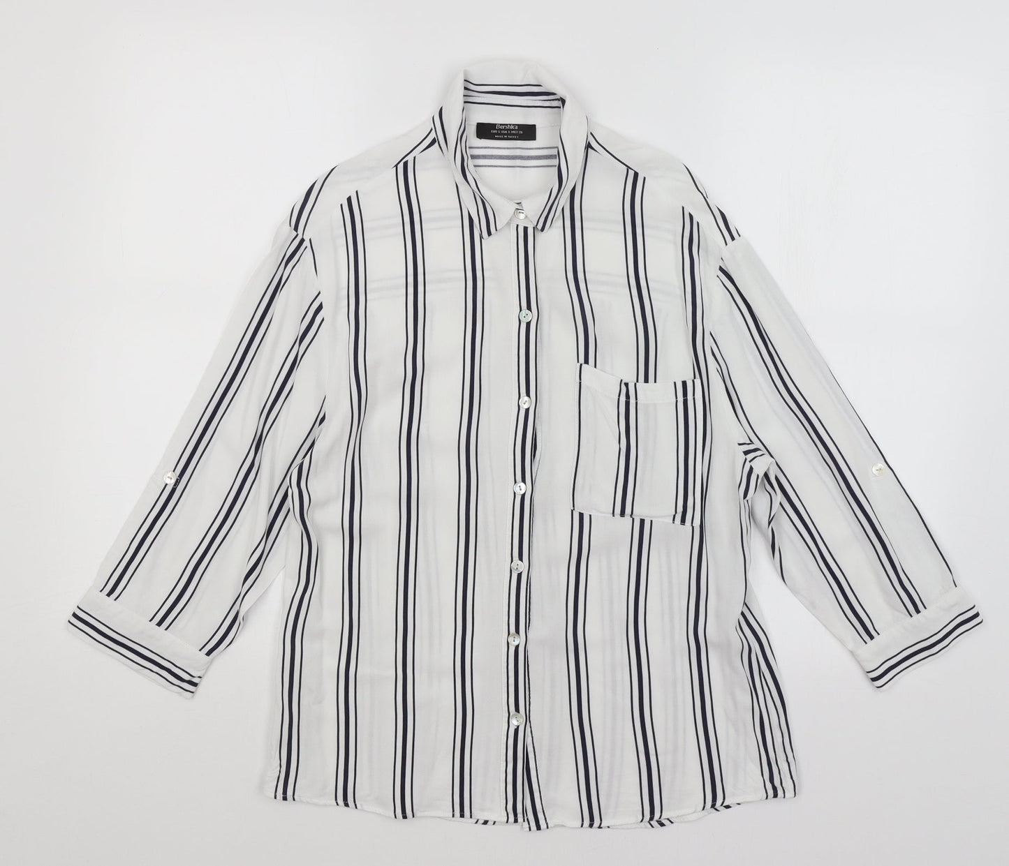 Womens UK Size S Bershka White Basic Button-Up