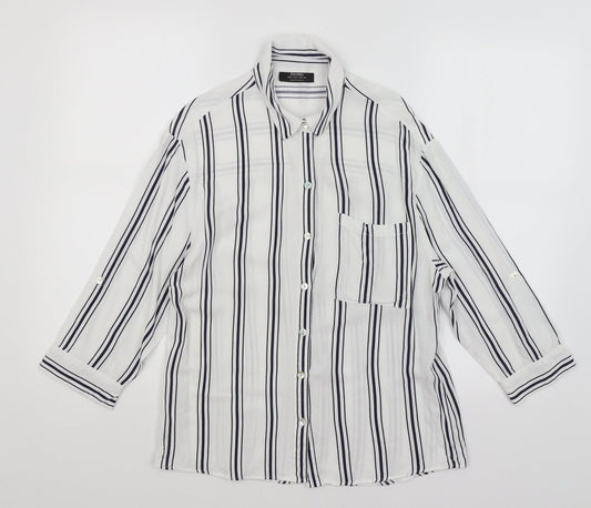 Bershka Womens White Striped  Basic Button-Up Size S