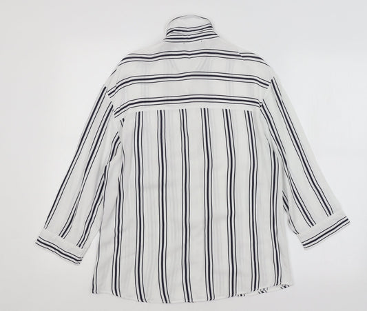 Bershka Womens White Striped  Basic Button-Up Size S