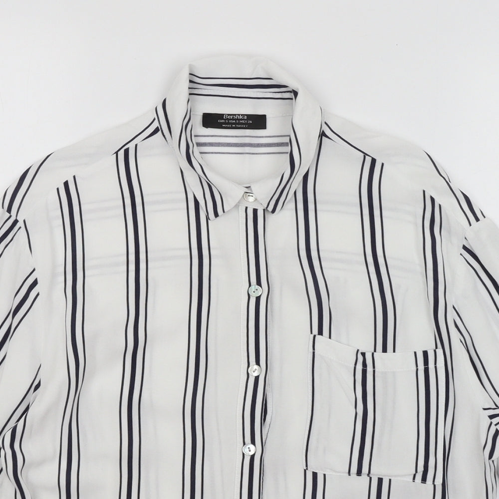Womens UK Size S Bershka White Basic Button-Up