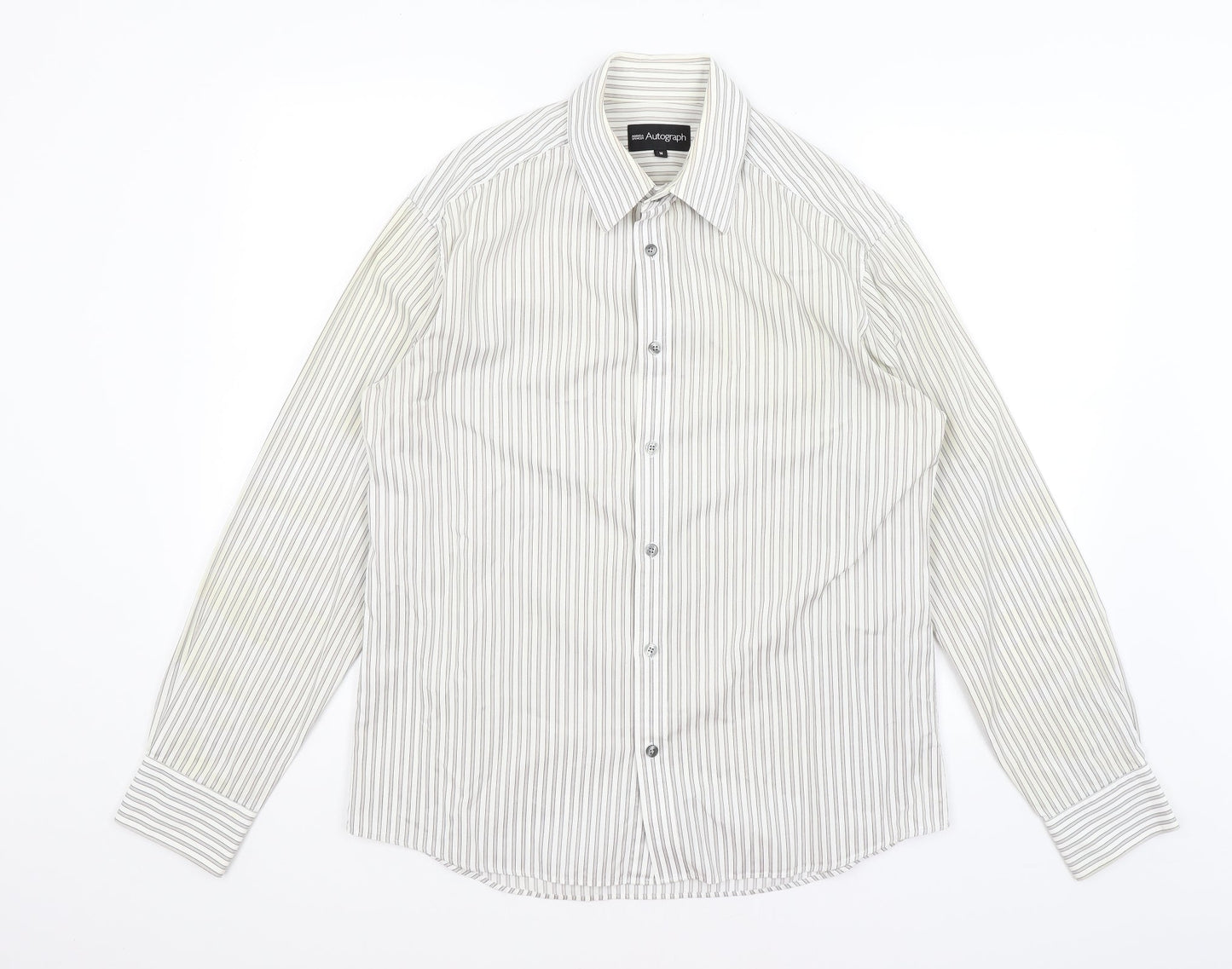 Autograph Mens White Striped   Button-Up Size M