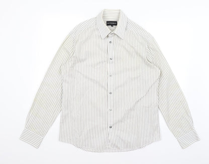 Autograph Mens White Striped   Button-Up Size M