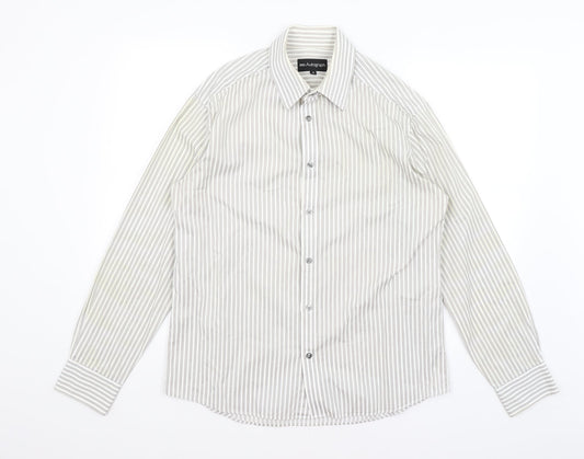 Autograph Mens White Striped   Button-Up Size M