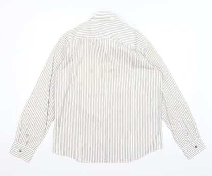 Autograph Mens White Striped   Button-Up Size M
