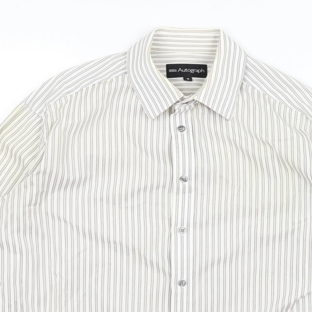 Autograph Mens White Striped   Button-Up Size M