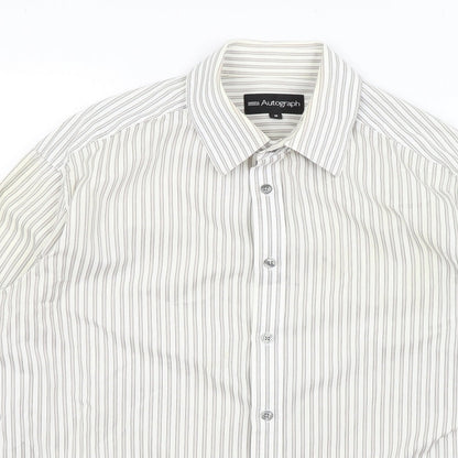 Autograph Mens White Striped   Button-Up Size M