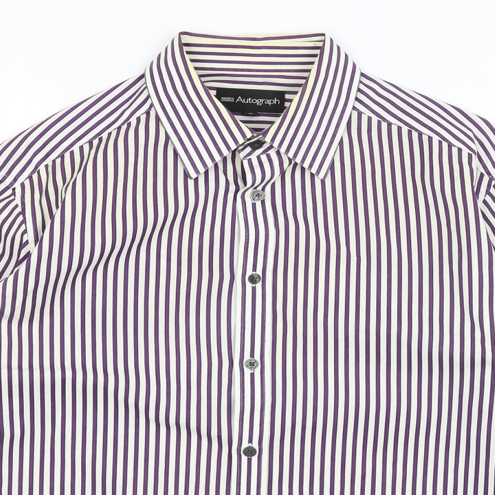 Autograph Mens White Striped   Button-Up Size M