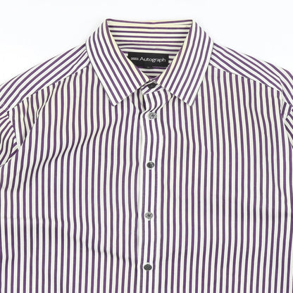 Autograph Mens White Striped   Button-Up Size M