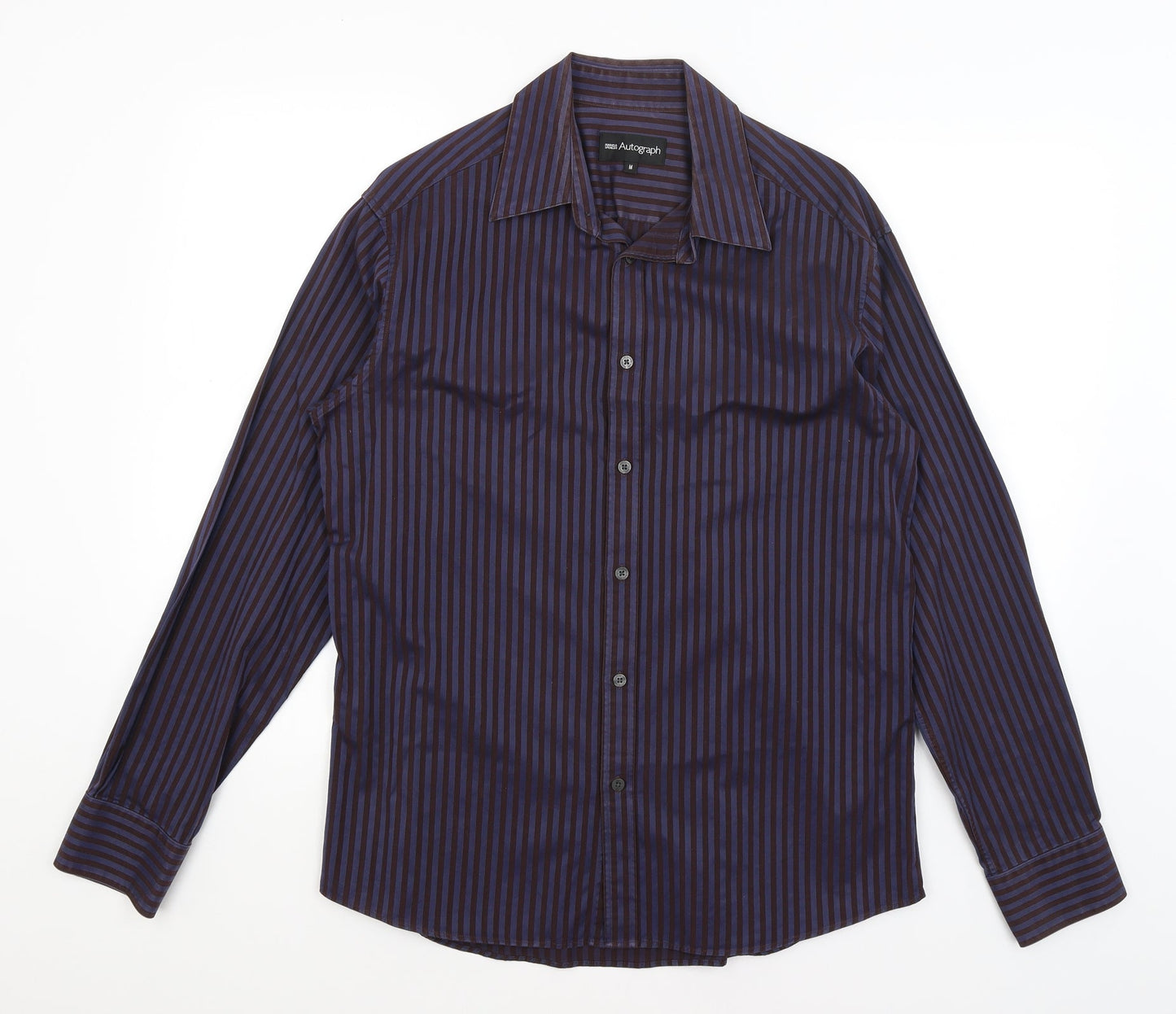 Autograph Mens Blue Striped   Button-Up Size M