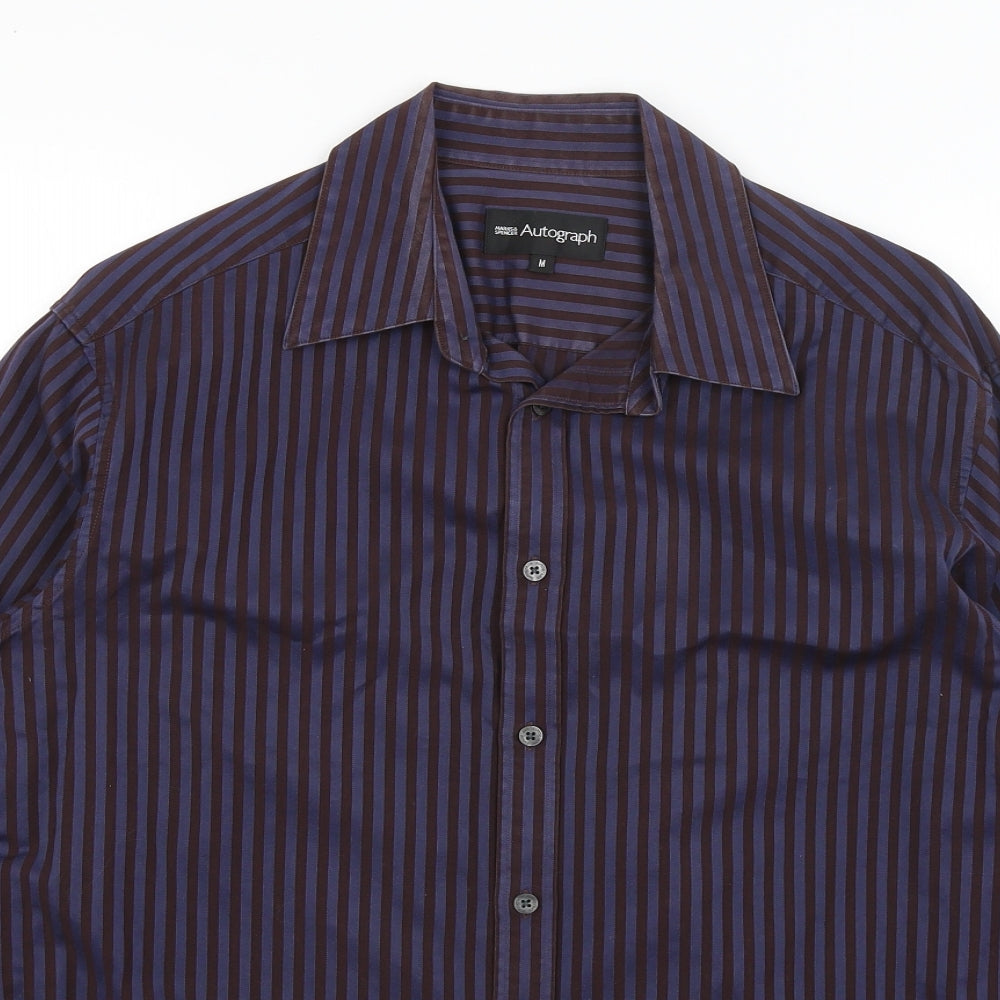 Autograph Mens Blue Striped   Button-Up Size M