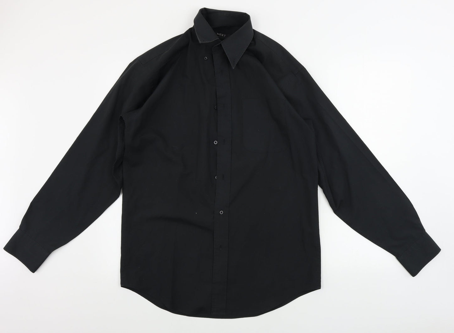 Mens UK Size 15 NEXT Black  Button-Up Long Sleeve Casual Shirt
