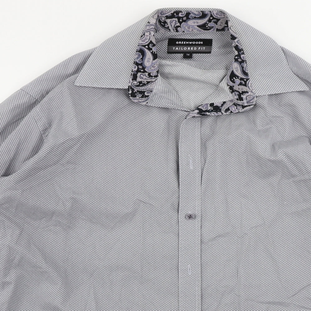 Mens UK Size 16 greenwoods Grey  Button-Up Long Sleeve Casual Shirt
