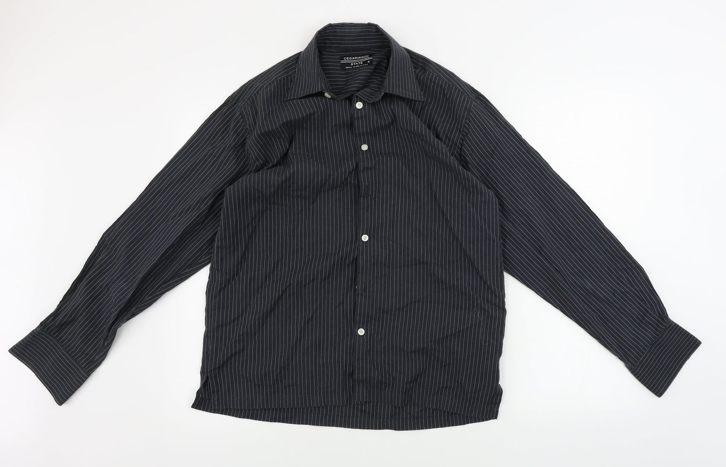 Mens UK Size S Cedar Wood State Black  Button-Up Long Sleeve Casual Shirt