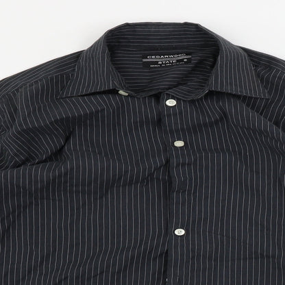 Mens UK Size S Cedar Wood State Black  Button-Up Long Sleeve Casual Shirt