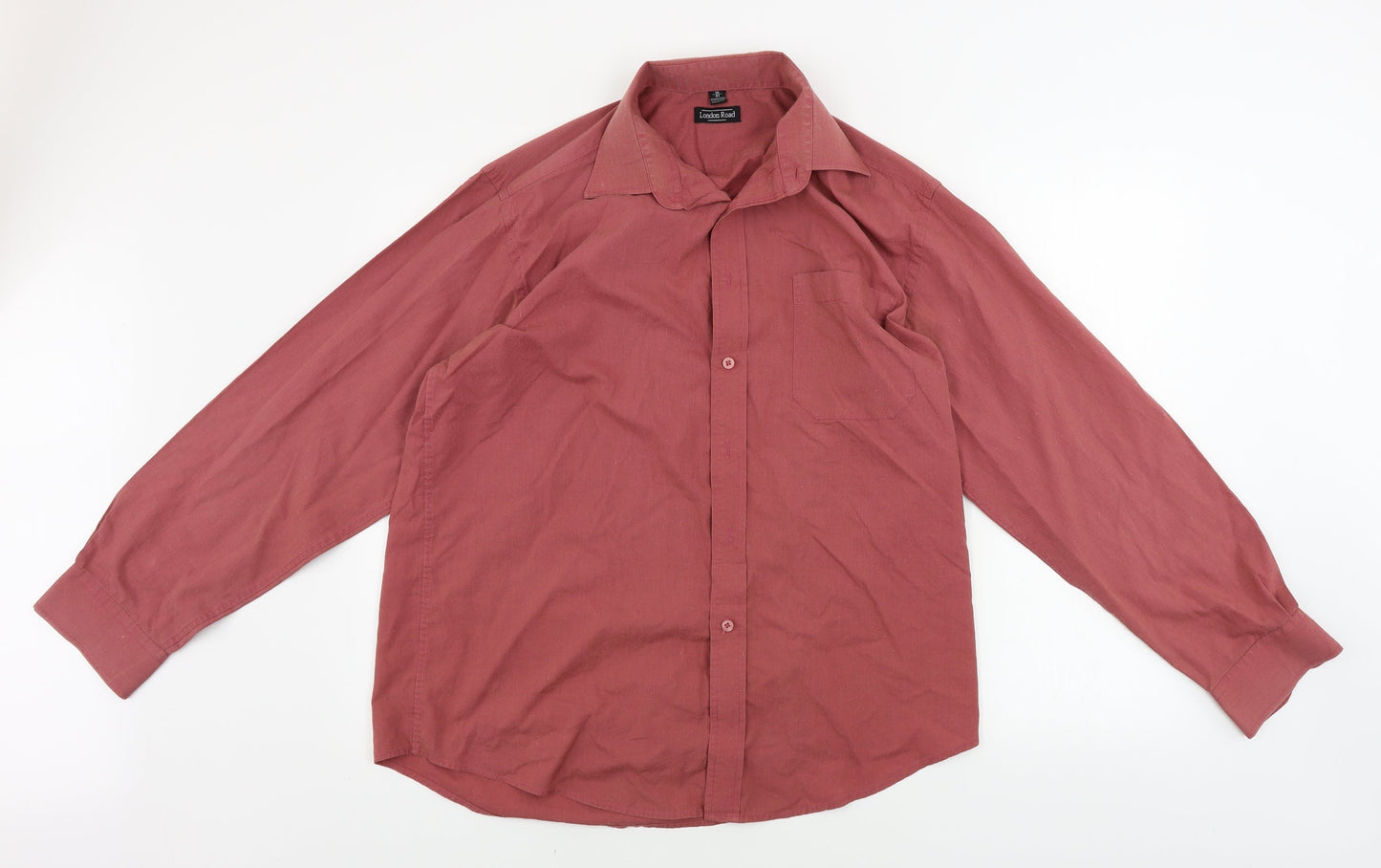 Mens UK Size 16 london road Red  Button-Up Long Sleeve Casual Shirt